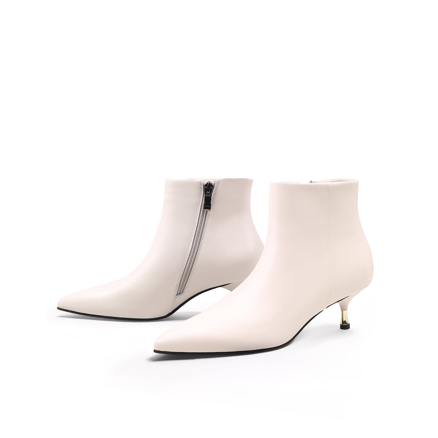 JADY ROSE | GOLDEN KITTEN HEEL LEATHER BOOTIE - IVORY