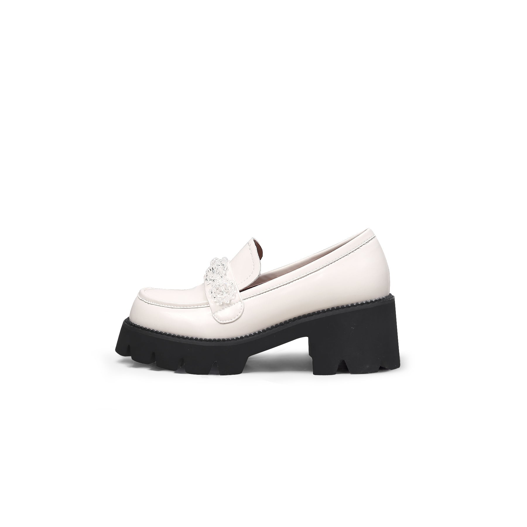 JADYROSE | CRYSTAL DECO GLOSSY LEATHER LOAFER IVORY