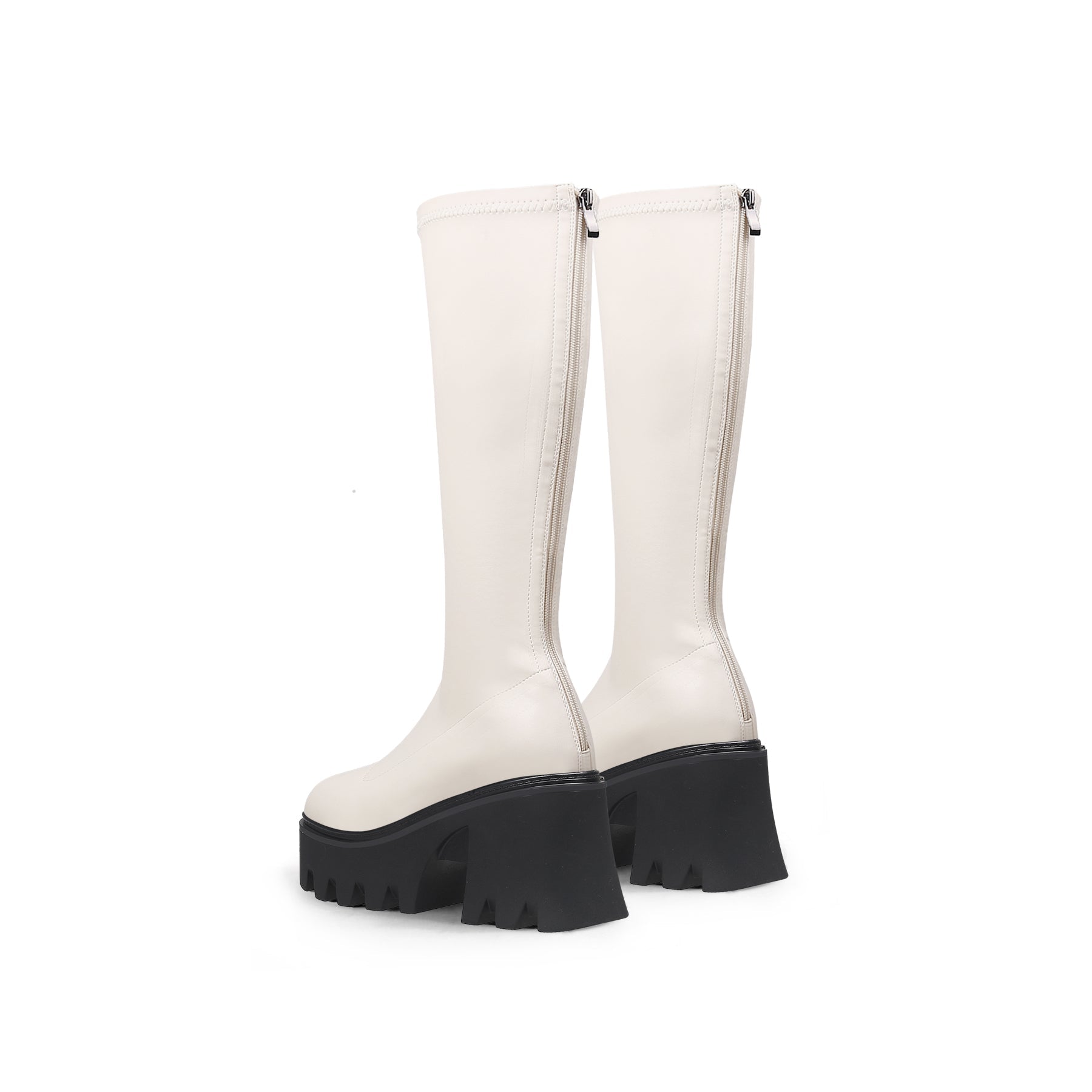 JADY ROSE | LUG SOLE KNEE HIGH LEATHER BOOT - IVORY