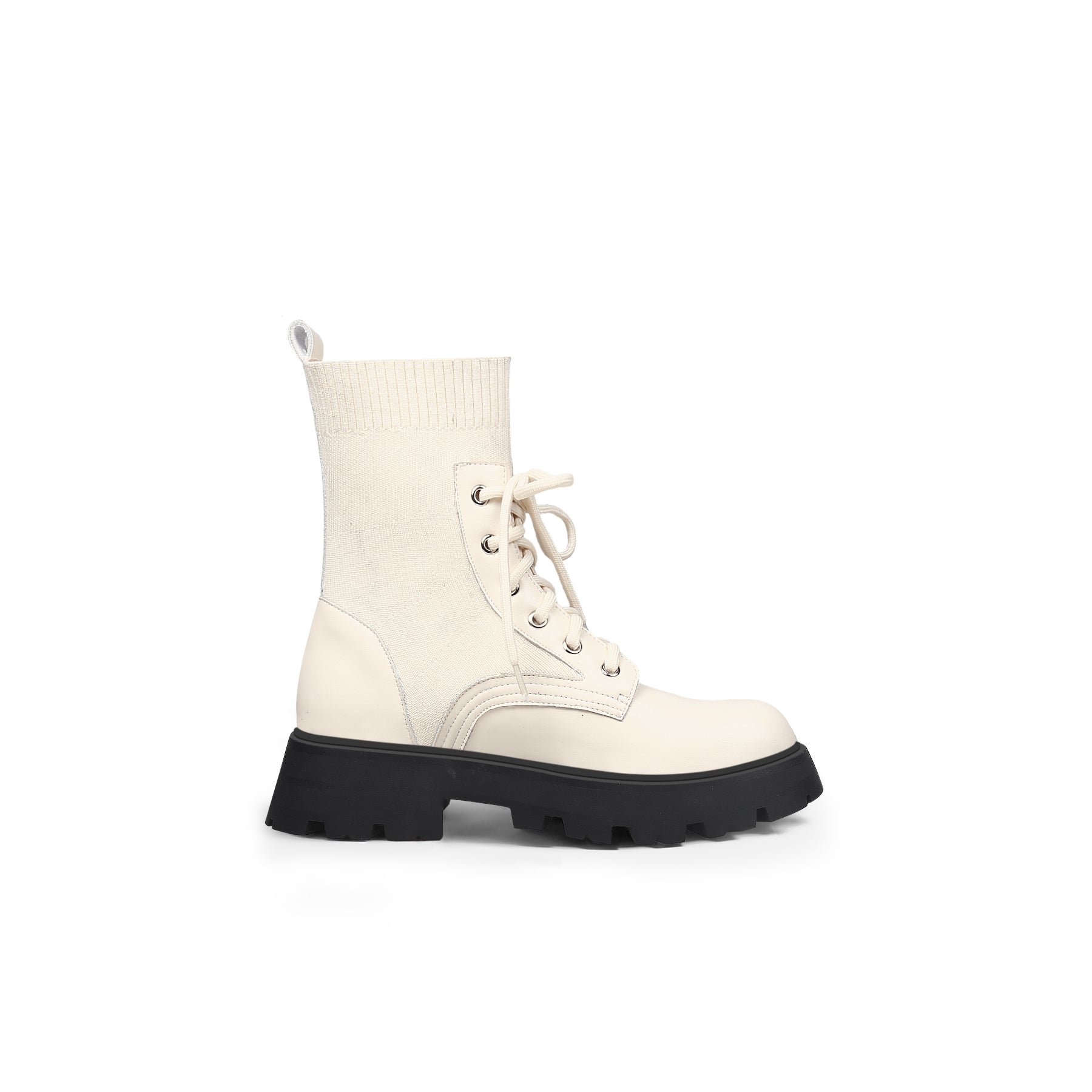 JADY ROSE | IVORY LEATHER COMBAT SOCK BOOTIE