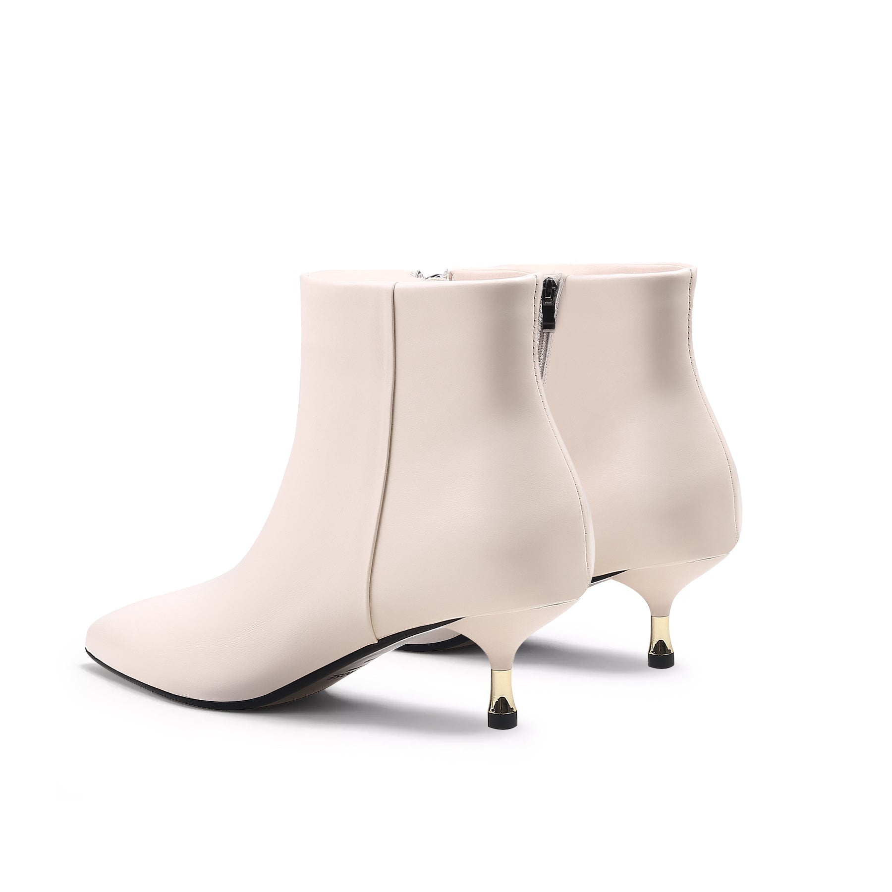 JADY ROSE | GOLDEN KITTEN HEEL LEATHER BOOTIE - IVORY