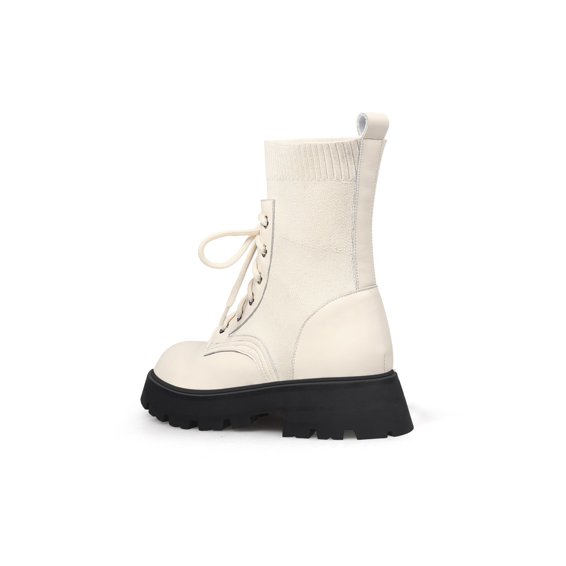 JADY ROSE | IVORY LEATHER COMBAT SOCK BOOTIE