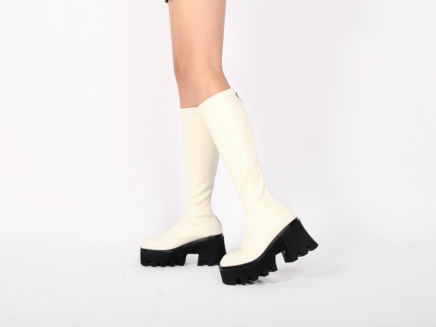 JADY ROSE | LUG SOLE KNEE HIGH LEATHER BOOT - IVORY