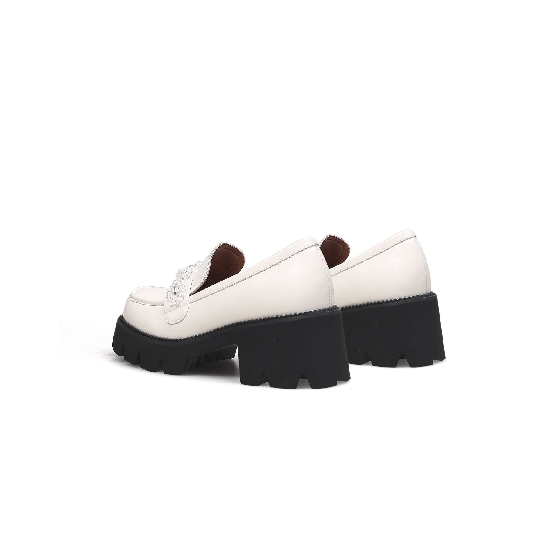 JADYROSE | CRYSTAL DECO GLOSSY LEATHER LOAFER IVORY