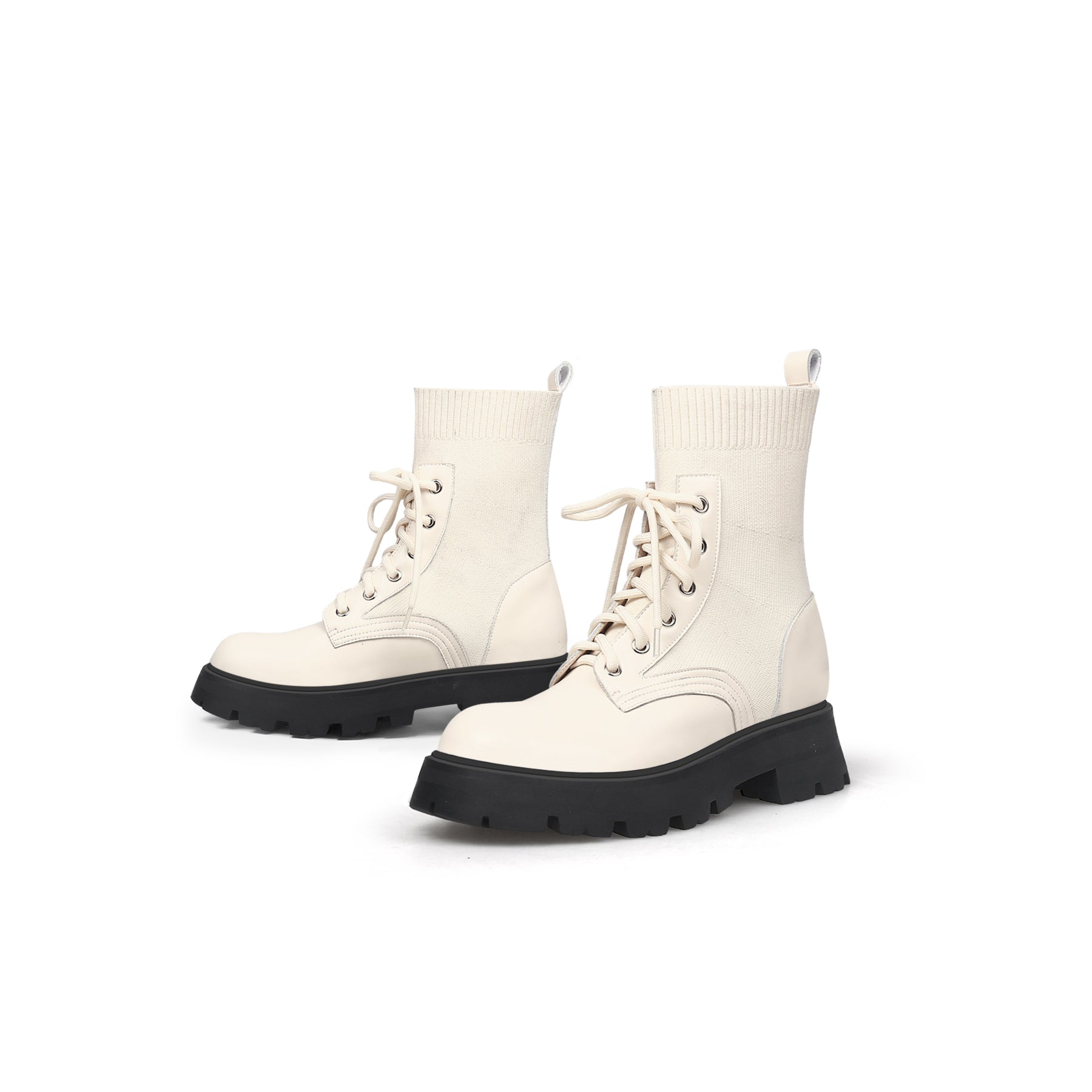 JADY ROSE | IVORY LEATHER COMBAT SOCK BOOTIE