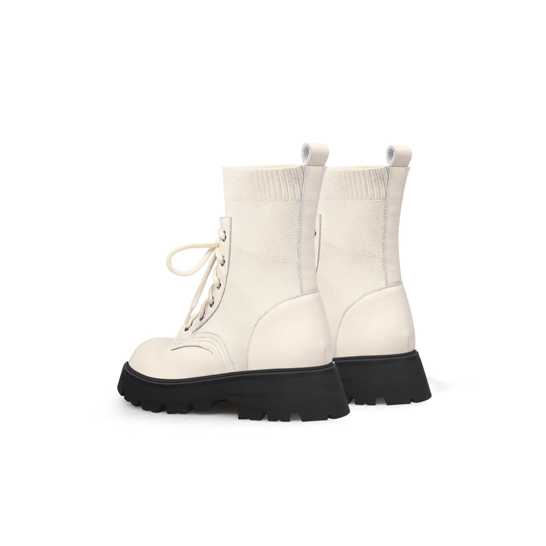 JADY ROSE | IVORY LEATHER COMBAT SOCK BOOTIE