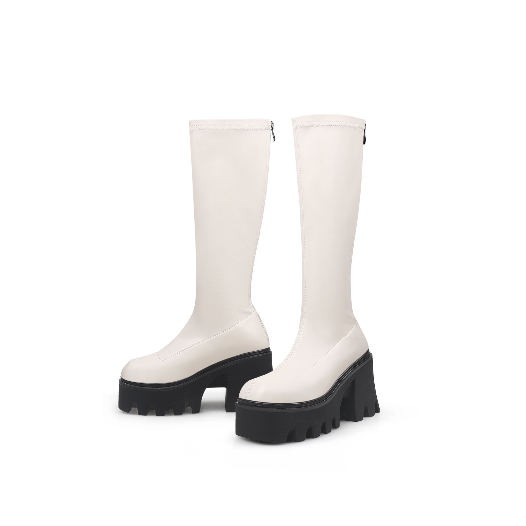 JADY ROSE | LUG SOLE KNEE HIGH LEATHER BOOT - IVORY