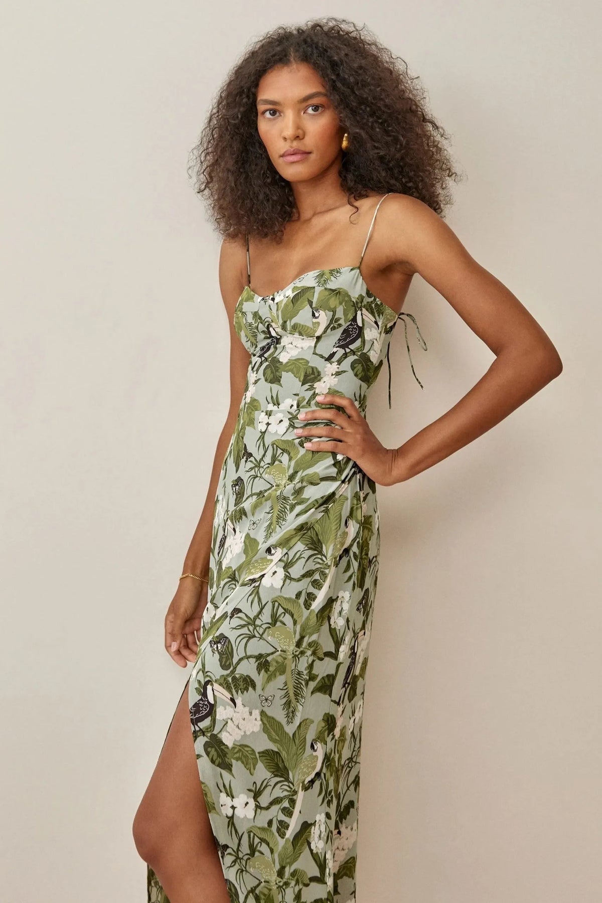 Floral Cami Slit Ruched Backless Mid Dress