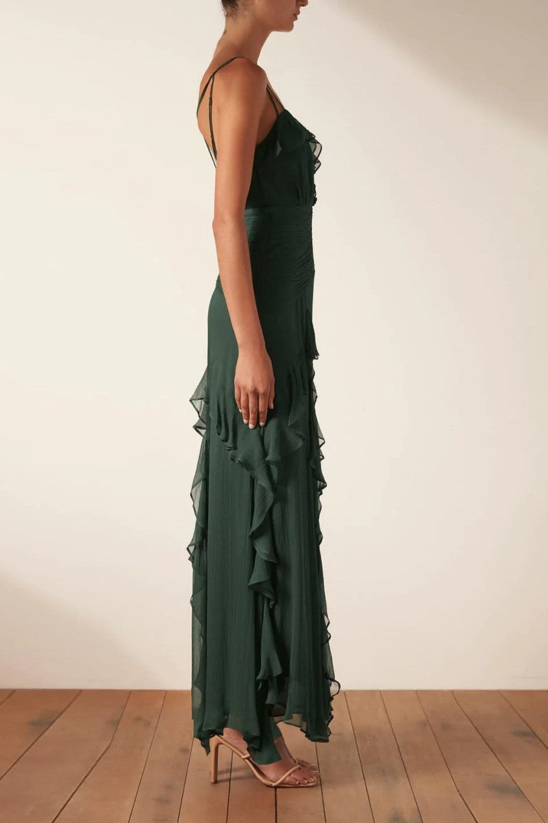 Ruffle Hem Cami Maxi Dress Green