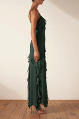 Ruffle Hem Cami Maxi Dress Green