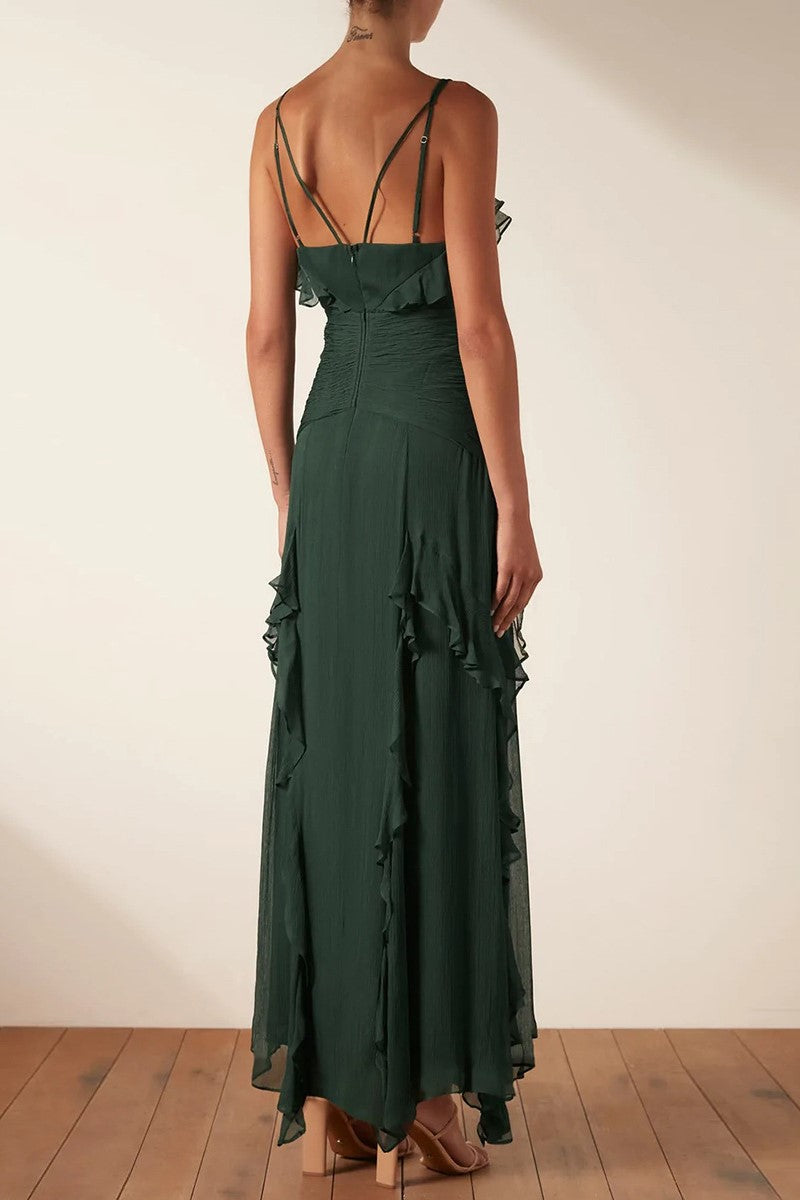 Ruffle Hem Cami Maxi Dress Green