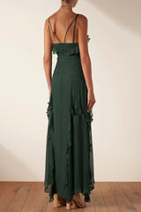 Ruffle Hem Cami Maxi Dress Green