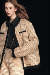 Tweed Round Neck Quilted Jacket