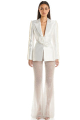 Faux Pearl 3D Flower Cut-Out Blazer