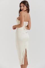 Corset Strapless Faux Pearl Midi Dress