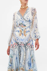 Floral V-Neck Lantern Sleeve Midi Dress