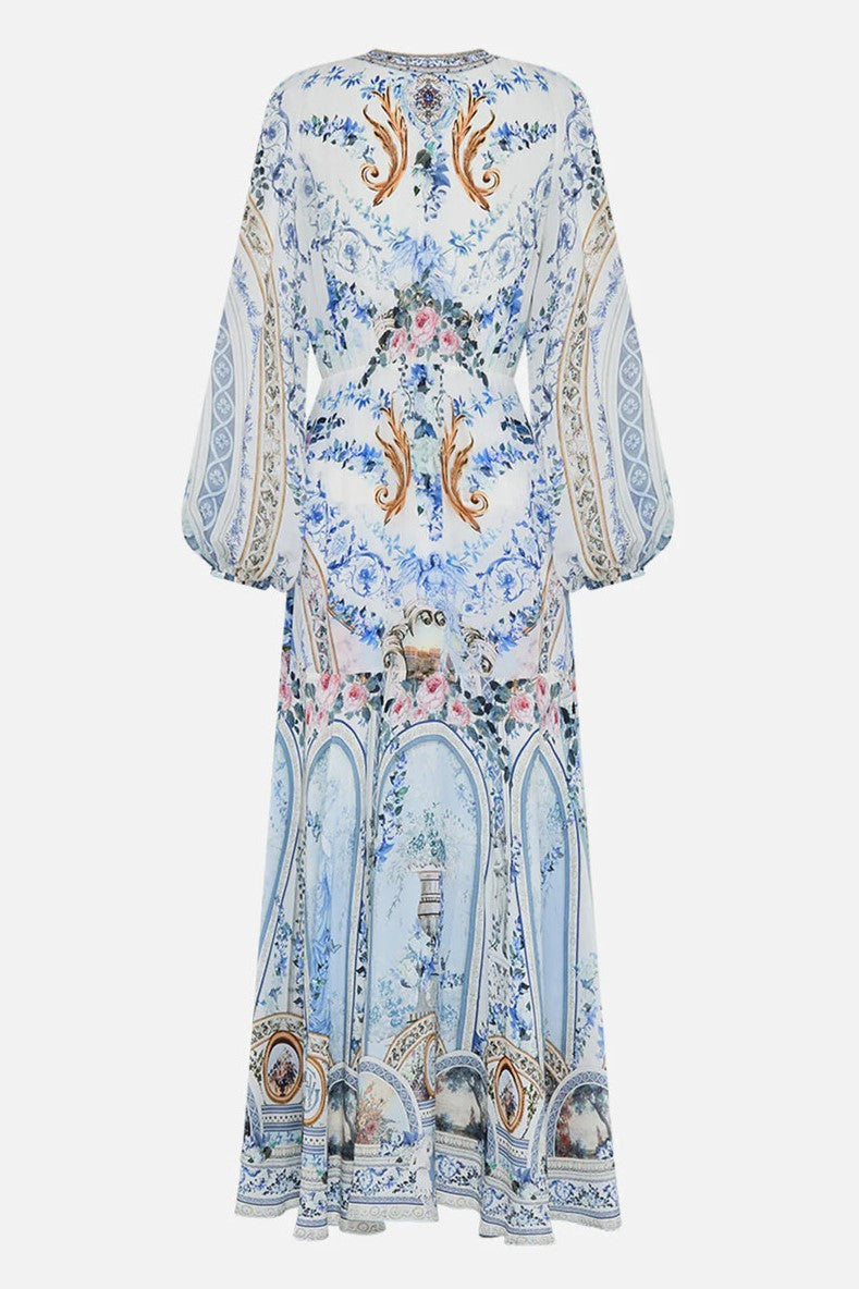 Floral V-Neck Lantern Sleeve Midi Dress