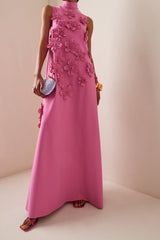 3D Floral High Neck Sleeveless Maxi Dress