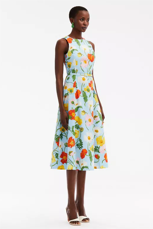 Floral Sleeveless Round Neckline Midi Dress