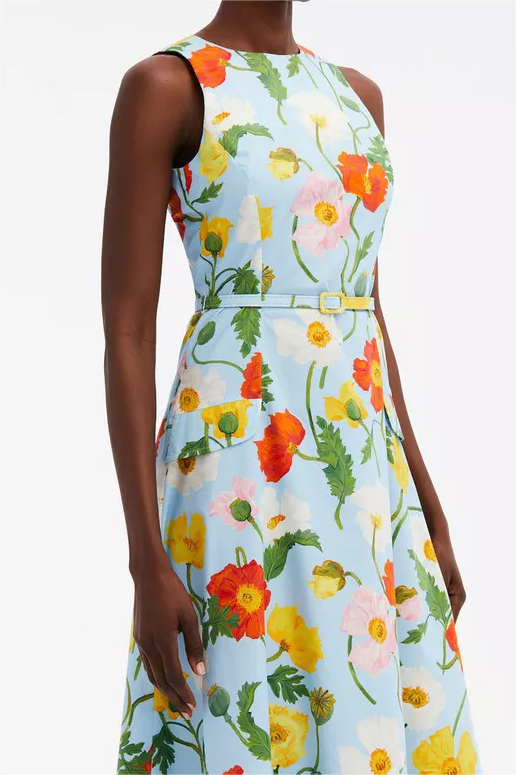 Floral Sleeveless Round Neckline Midi Dress