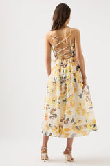 Floral Ruched Sleeveless Midi Dress