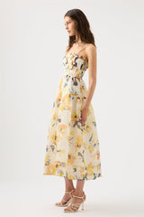 Floral Ruched Sleeveless Midi Dress