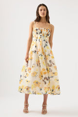 Floral Ruched Sleeveless Midi Dress