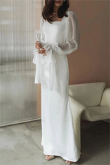 Solid Square Neck Lantern Sleeve Midi Dress