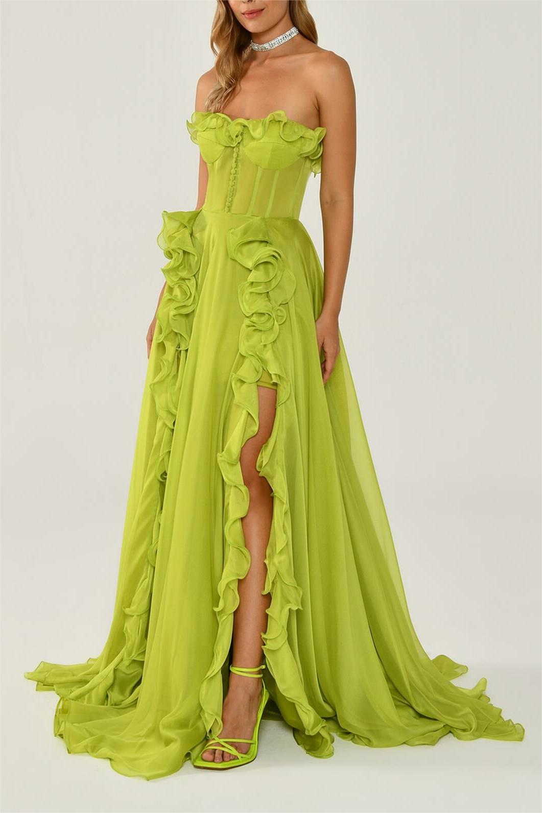 Solid Frill Sweetheart Neck Sleeveless Maxi Dress