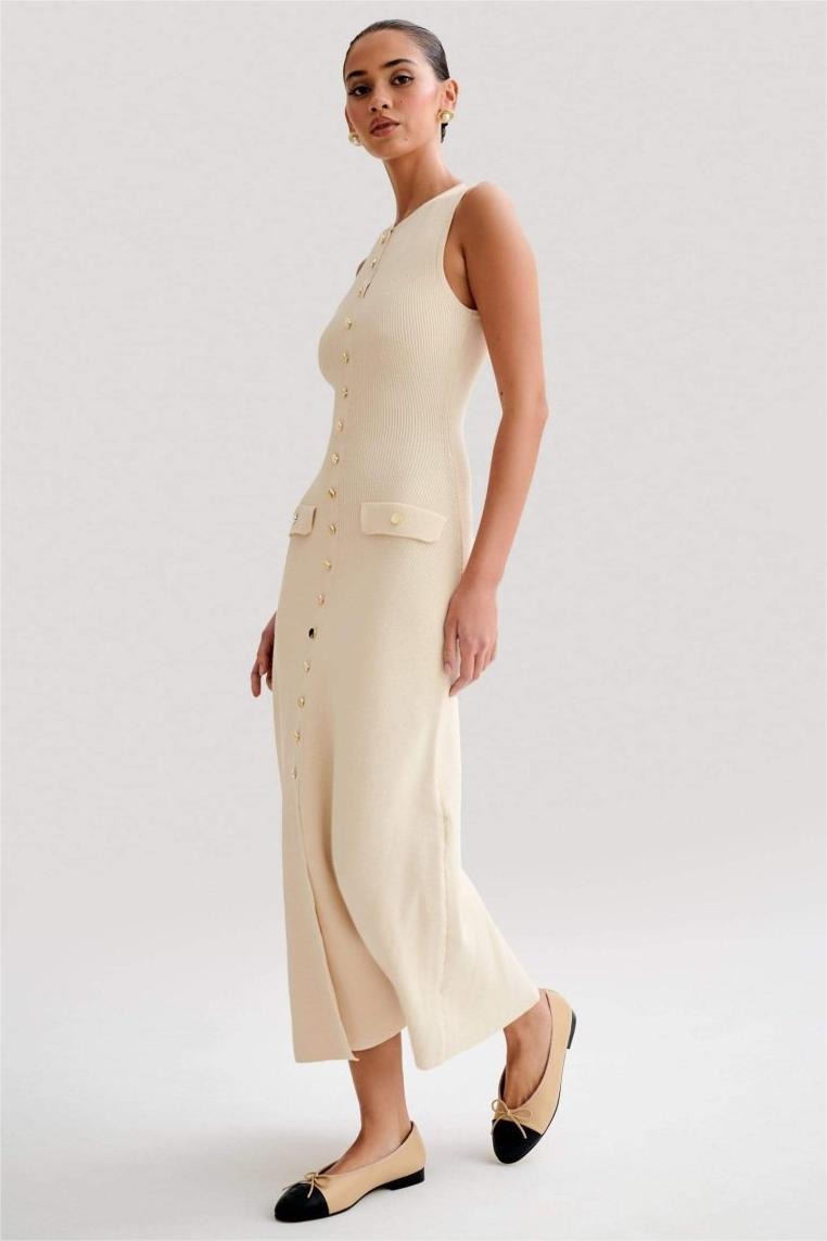 Jersey Sleeveless Button Maxi Dress