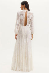 Solid Lace Lantern Sleeve Maxi Dress