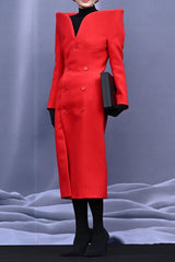 Stand Collar Solid Long Sleeve Midi Coat