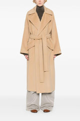 Camel Raglan Sleeve Woolen Coat With Belt