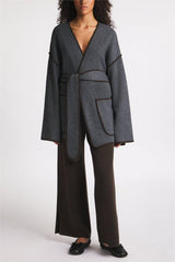 Woolen Drop-shoulder Coat White Belt