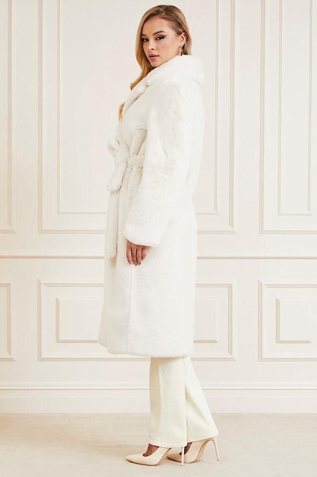 Faux Fur Flapped Coat With Belt