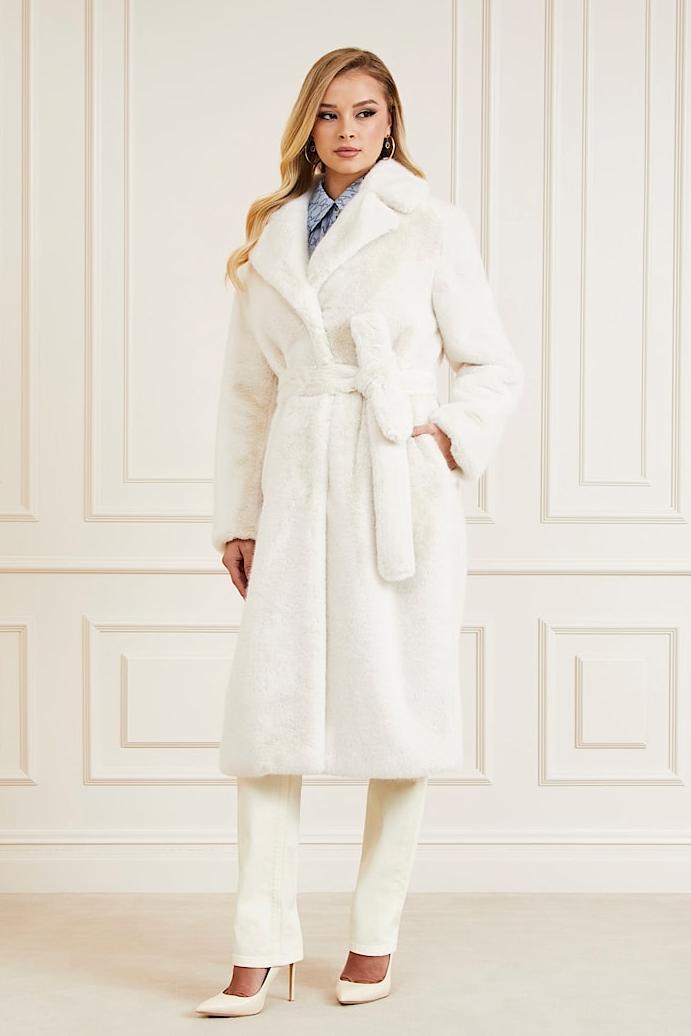 Faux Fur Flapped Coat With Belt