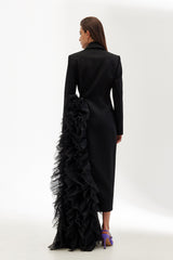 Splicing Frill Asymmetrical Long Sleeve Coat