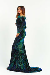 Sequin Velvet Feather Midi Dress