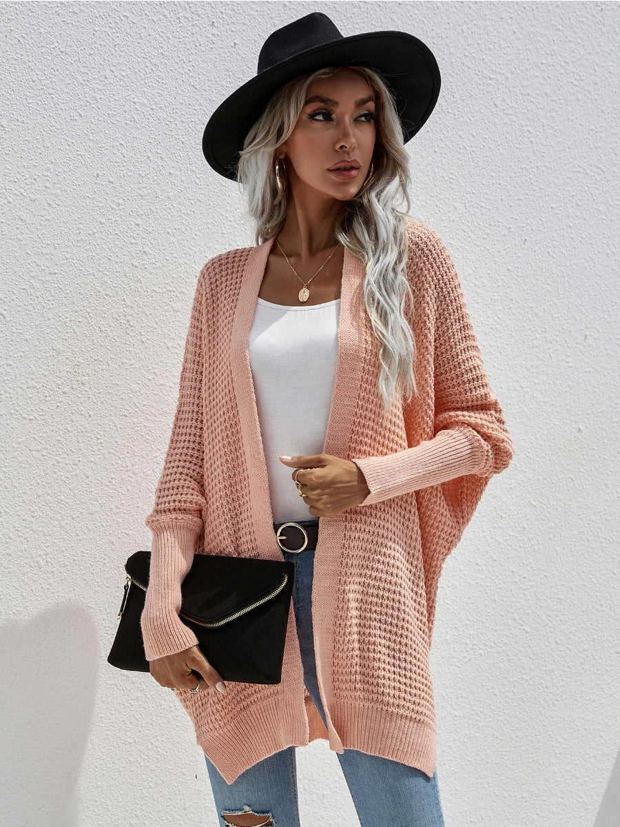 Smaibulun | Batwing-Sleeve Open Knit Cardigan - Peach