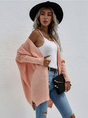 Smaibulun | Batwing-Sleeve Open Knit Cardigan - Peach