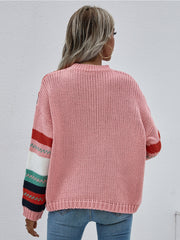 Smaibulun | Stripe Color-Block Knit Long-Sleeve Top - Pink