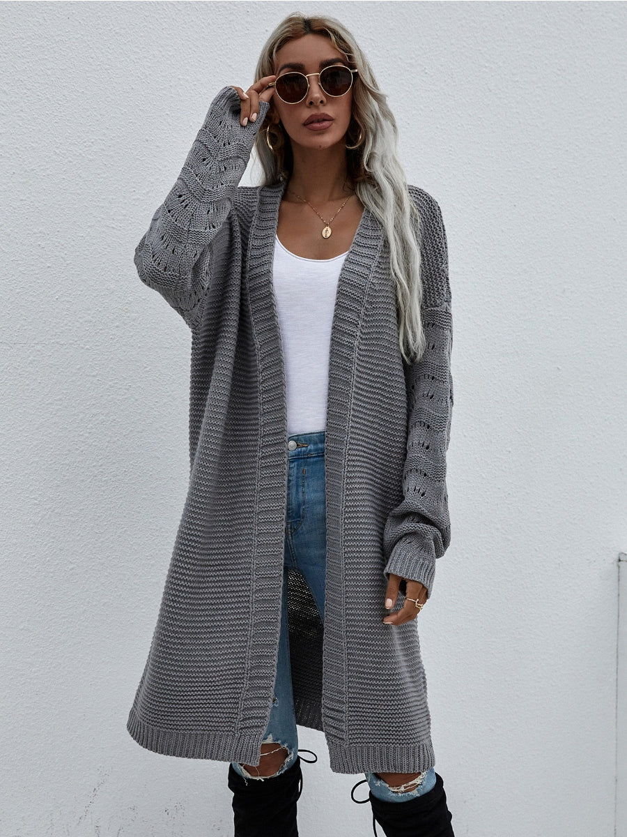 Smaibulun | Braid Open Knit Long Cardigan - Grey