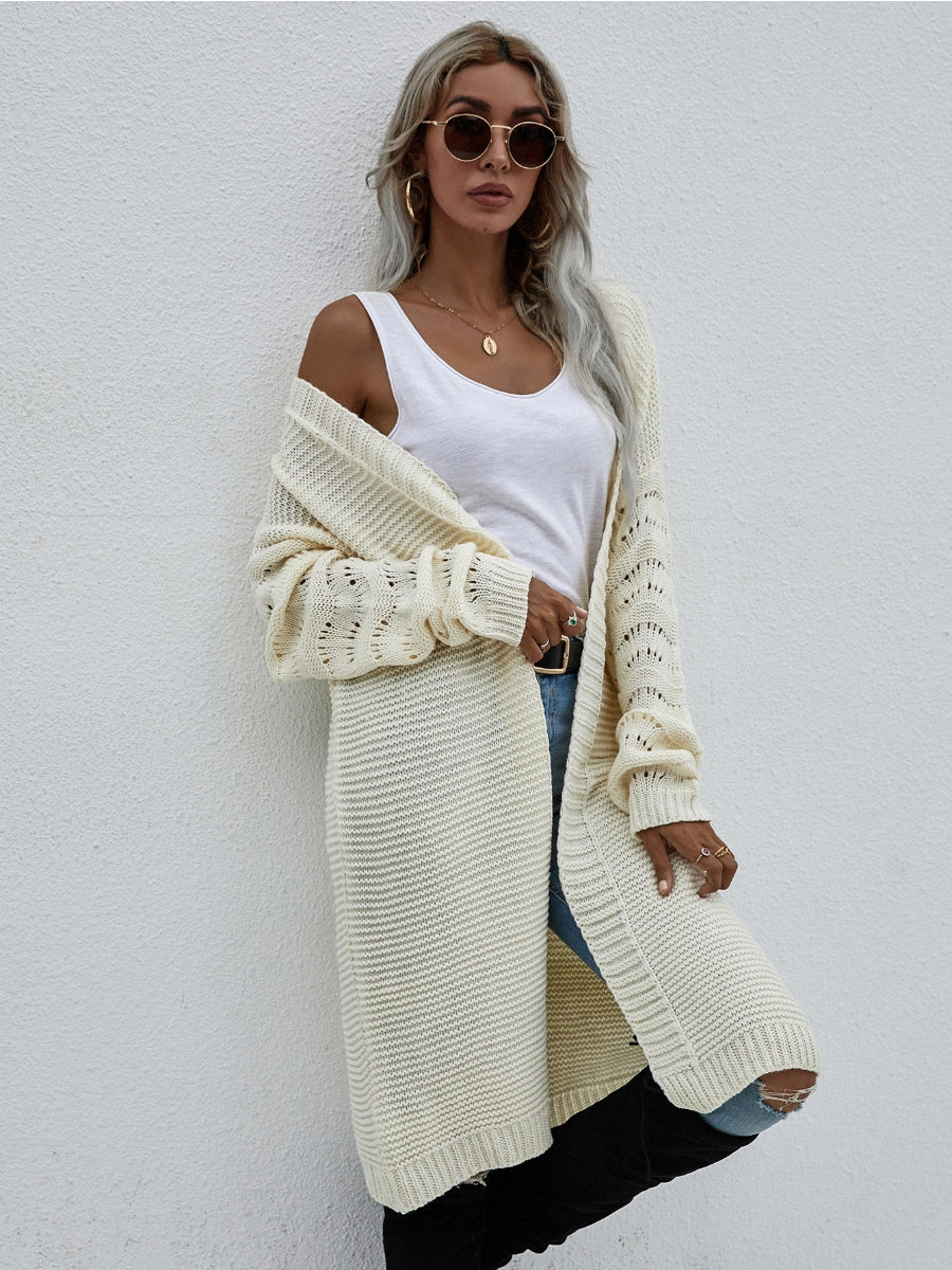 Smaibulun | Braid Open Knit Long Cardigan - Cream