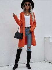 Braid Open Knit Long Cardigan - Orange