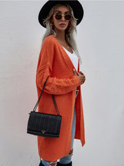 Braid Open Knit Long Cardigan - Orange