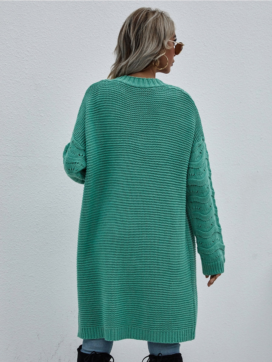 Smaibulun | Braid Open Knit Long Cardigan - Green