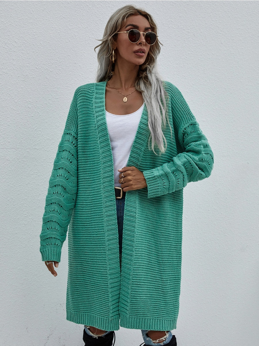 Smaibulun | Braid Open Knit Long Cardigan - Green