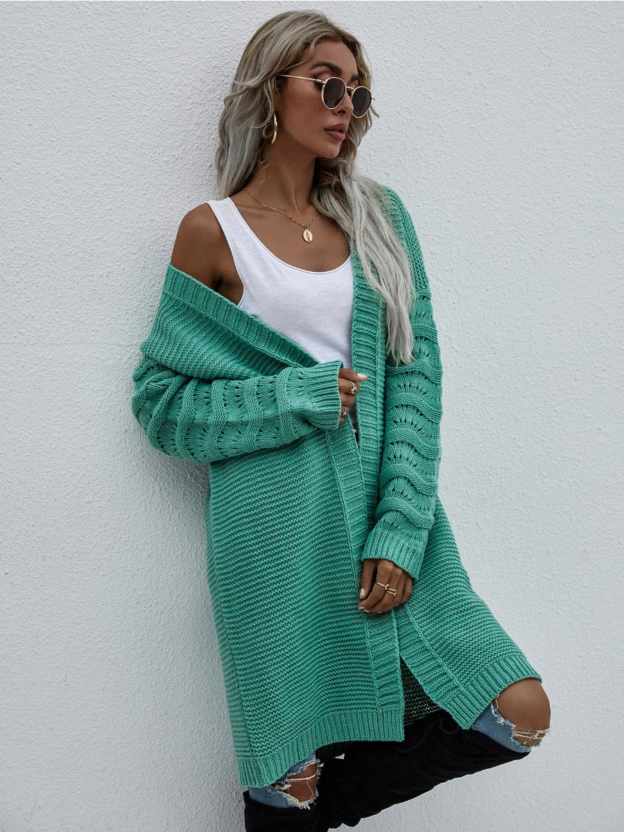 Smaibulun | Braid Open Knit Long Cardigan - Green