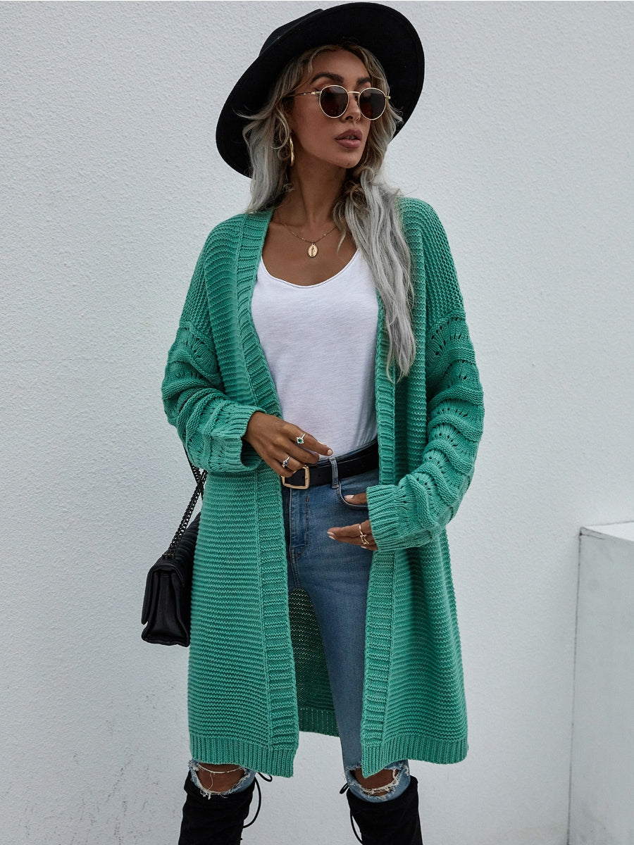 Smaibulun | Braid Open Knit Long Cardigan - Green