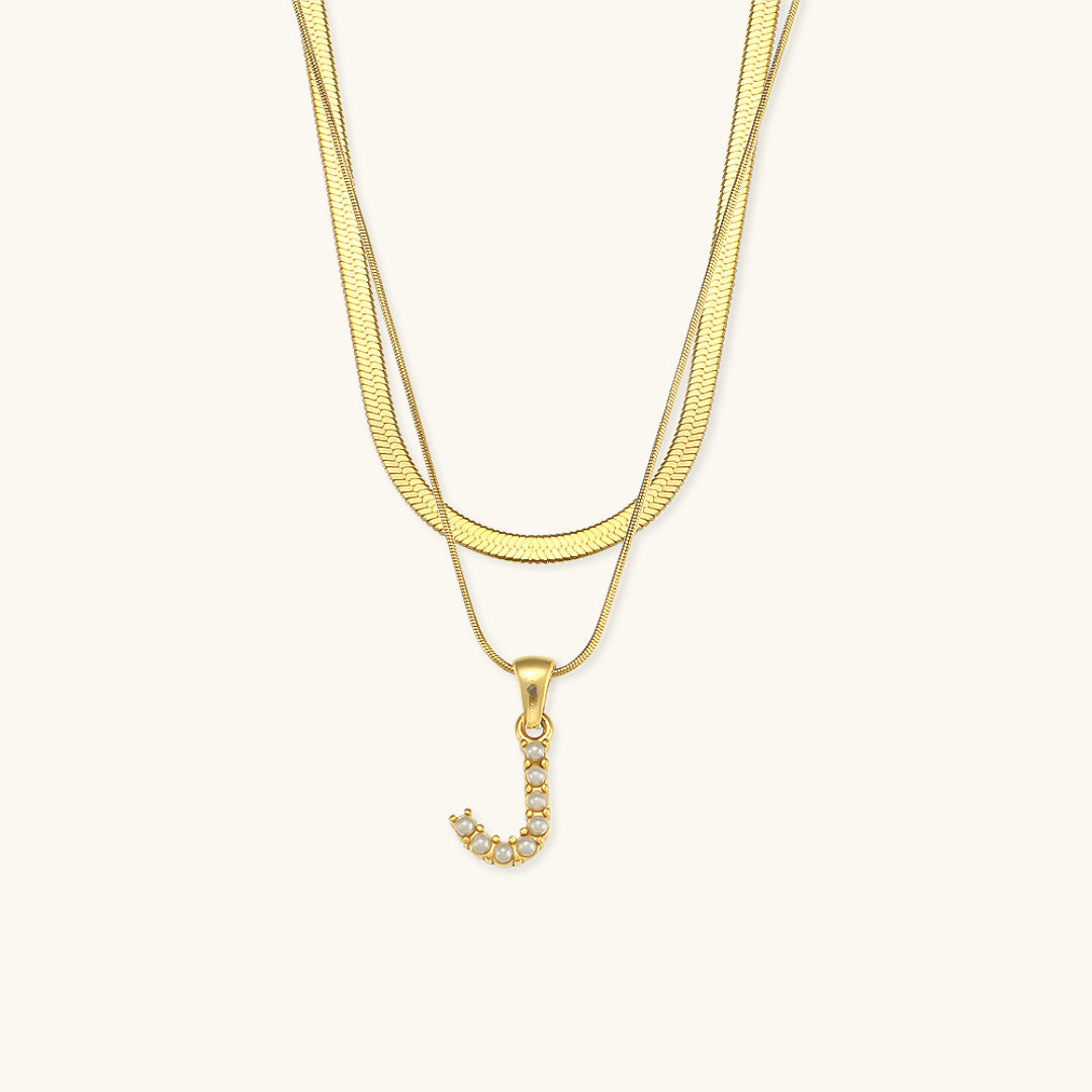 Opal Charm - Layered Gold Initial Necklace